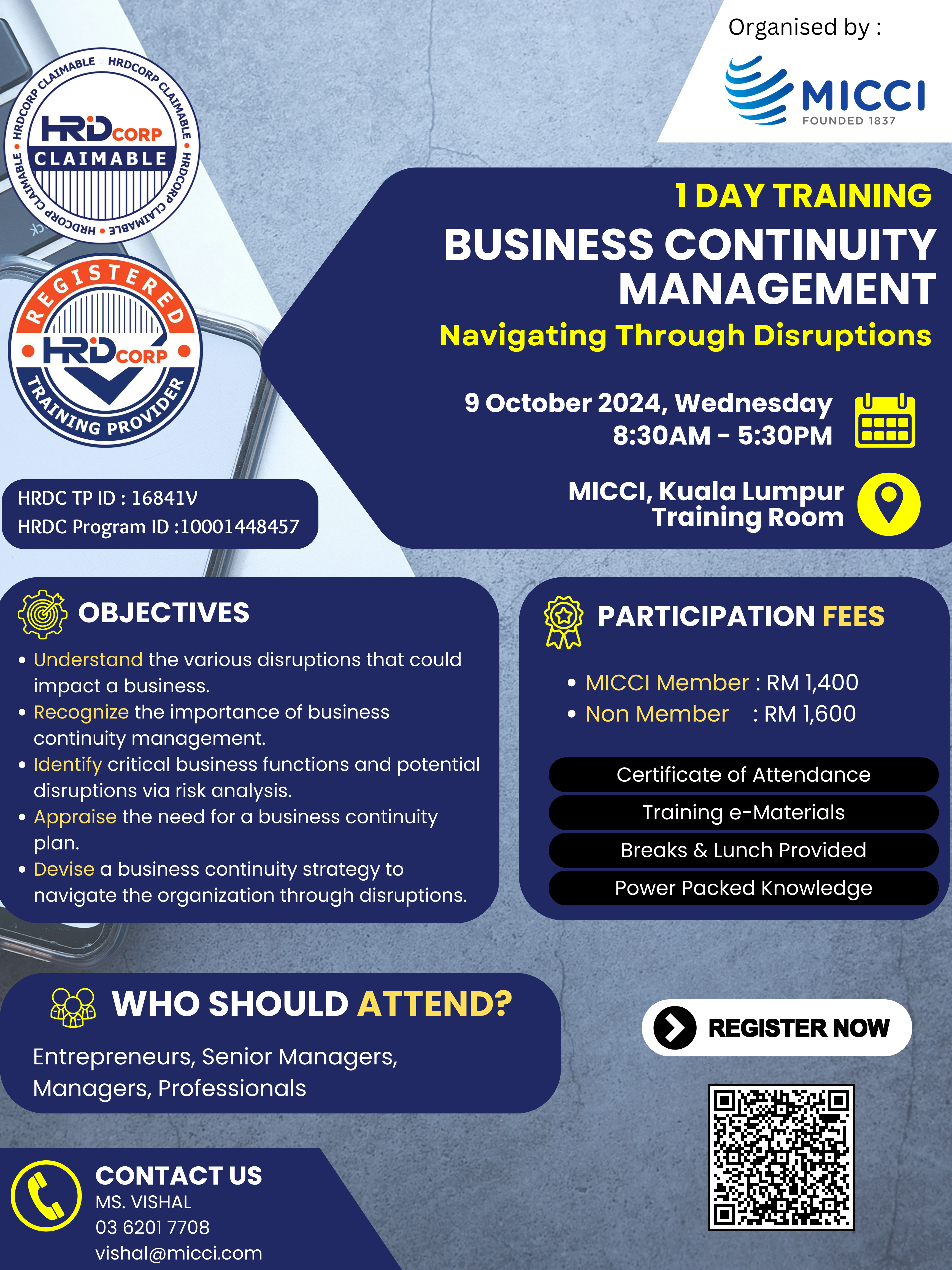 MICCI Training - Business Continuity Management (BCM)
